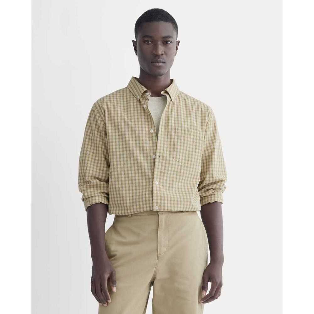 Everlane Men's Washed Poplin Shirt in Aged Brass Plaid, Size Small, Cotton